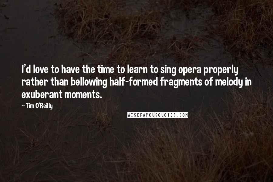 Tim O'Reilly quotes: I'd love to have the time to learn to sing opera properly rather than bellowing half-formed fragments of melody in exuberant moments.