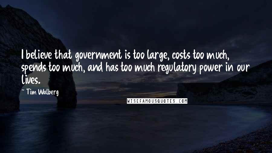 Tim Walberg quotes: I believe that government is too large, costs too much, spends too much, and has too much regulatory power in our lives.