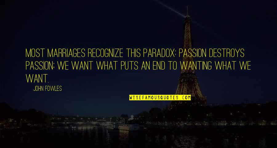 Timahoe County Quotes By John Fowles: Most marriages recognize this paradox: Passion destroys passion;