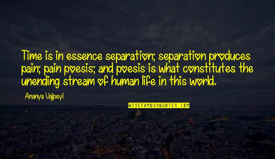 Time Essence Quotes By Ananya Vajpeyi: Time is in essence separation; separation produces pain; Time Essence Quotes By Ananya Vajpeyi: Time is in essence separation; separation produces pain;