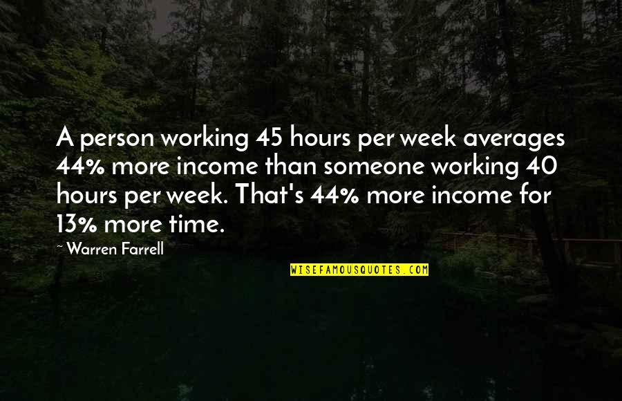 Time For Someone Quotes By Warren Farrell: A person working 45 hours per week averages