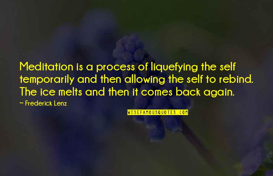 Time Is Money Famous Quotes By Frederick Lenz: Meditation is a process of liquefying the self