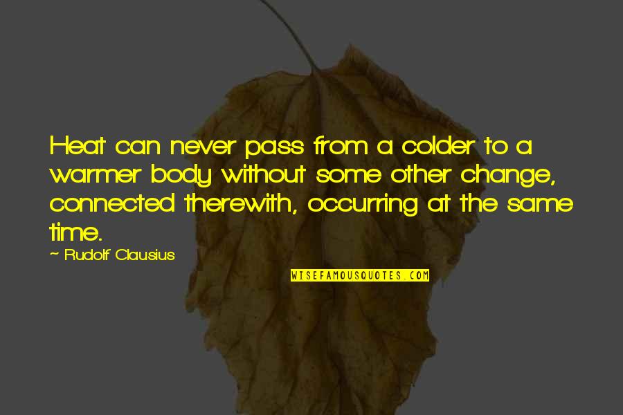 Time Is Never Same Quotes By Rudolf Clausius: Heat can never pass from a colder to