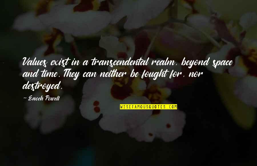 Time Nor Quotes By Enoch Powell: Values exist in a transcendental realm, beyond space Time Nor Quotes By Enoch Powell: Values exist in a transcendental realm, beyond space