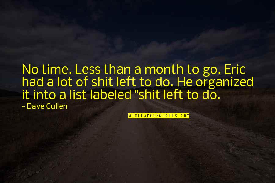Time Of The Month Quotes By Dave Cullen: No time. Less than a month to go.