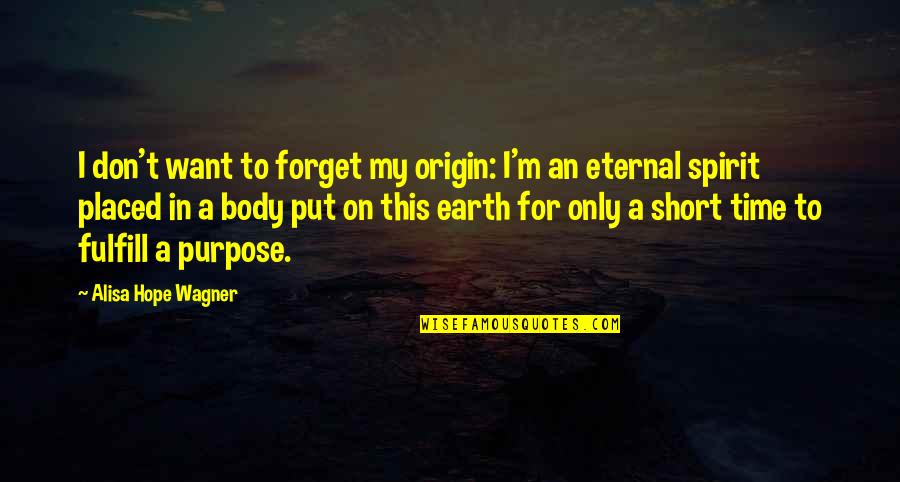 Time On Earth Quotes By Alisa Hope Wagner: I don't want to forget my origin: I'm