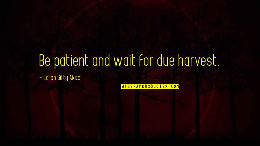 Time To Harvest Quotes By Lailah Gifty Akita: Be patient and wait for due harvest. Time To Harvest Quotes By Lailah Gifty Akita: Be patient and wait for due harvest.