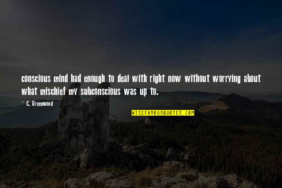 Timeline Covers Quotes By C. Greenwood: conscious mind had enough to deal with right