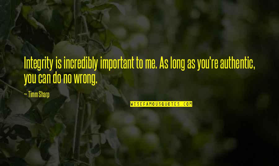 Timm Quotes By Timm Sharp: Integrity is incredibly important to me. As long Timm Quotes By Timm Sharp: Integrity is incredibly important to me. As long