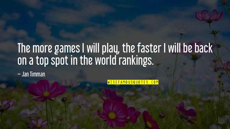 Timman Quotes By Jan Timman: The more games I will play, the faster