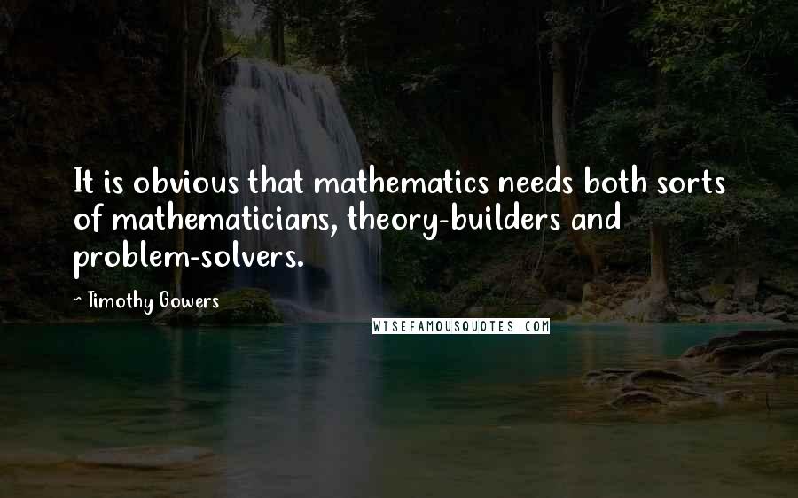 Timothy Gowers quotes: It is obvious that mathematics needs both sorts of mathematicians, theory-builders and problem-solvers.