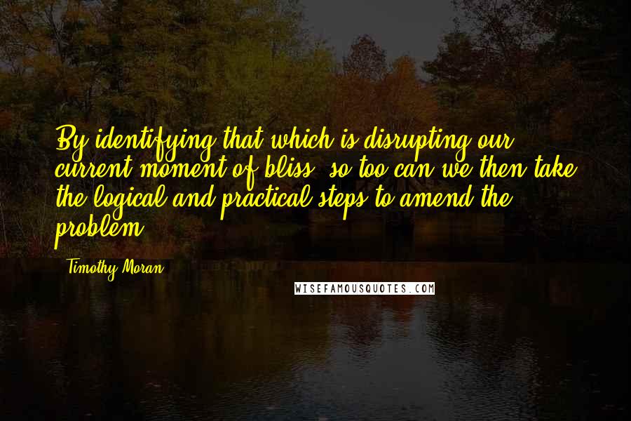 Timothy Moran quotes: By identifying that which is disrupting our current moment of bliss, so too can we then take the logical and practical steps to amend the problem.