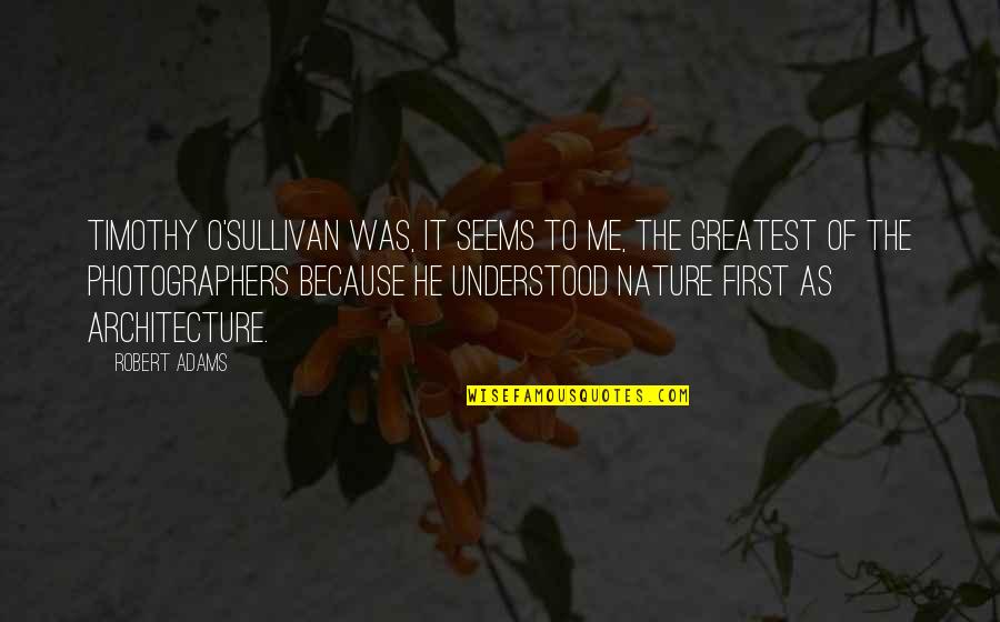 Timothy O Sullivan Quotes By Robert Adams: Timothy O'Sullivan was, it seems to me, the