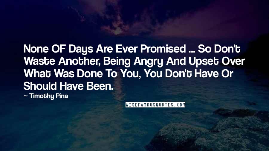 Timothy Pina quotes: None OF Days Are Ever Promised ... So Don't Waste Another, Being Angry And Upset Over What Was Done To You, You Don't Have Or Should Have Been.