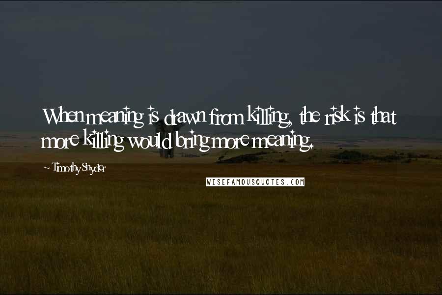 Timothy Snyder quotes: When meaning is drawn from killing, the risk is that more killing would bring more meaning.