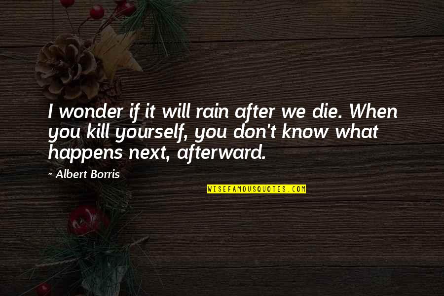 Timson Sand Quotes By Albert Borris: I wonder if it will rain after we