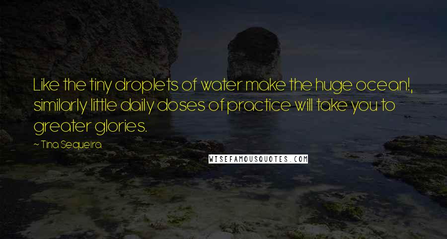 Tina Sequeira quotes: Like the tiny droplets of water make the huge ocean!, similarly little daily doses of practice will take you to greater glories. Tina Sequeira quotes: Like the tiny droplets of water make the huge ocean!, similarly little daily doses of practice will take you to greater glories.