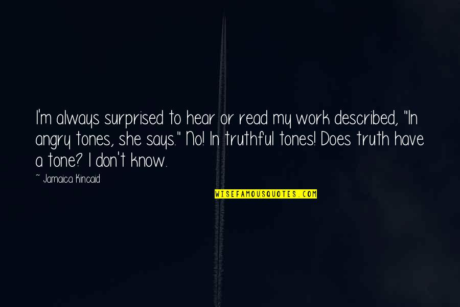 Tinaville Quotes By Jamaica Kincaid: I'm always surprised to hear or read my Tinaville Quotes By Jamaica Kincaid: I'm always surprised to hear or read my
