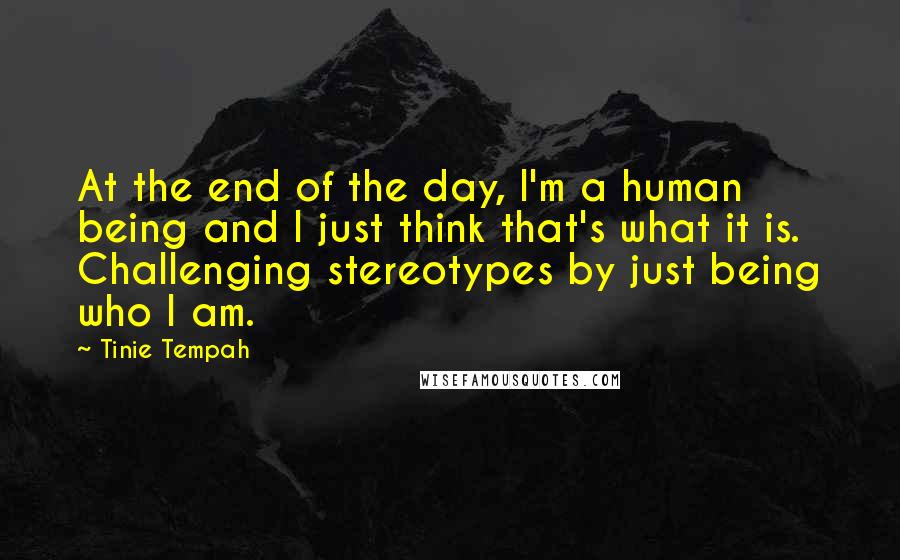 Tinie Tempah quotes: At the end of the day, I'm a human being and I just think that's what it is. Challenging stereotypes by just being who I am.