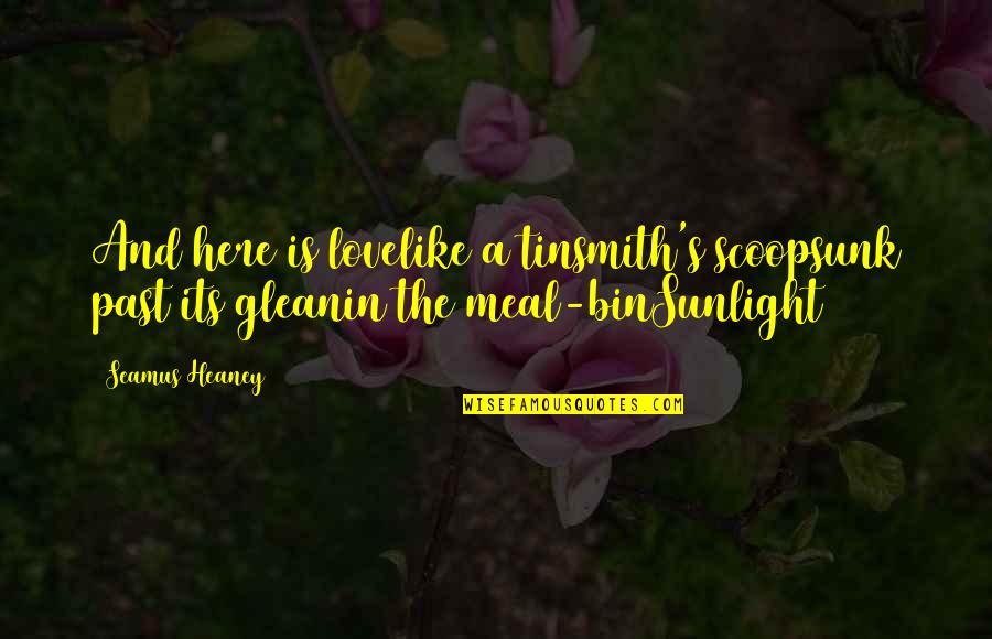 Tinsmith Quotes By Seamus Heaney: And here is lovelike a tinsmith's scoopsunk past