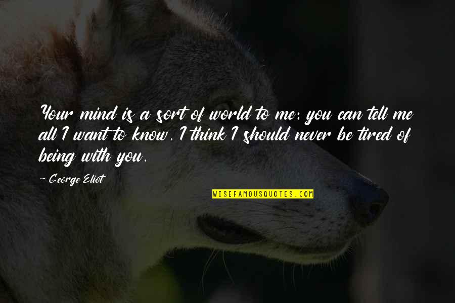 Tired Mind Quotes By George Eliot: Your mind is a sort of world to Tired Mind Quotes By George Eliot: Your mind is a sort of world to