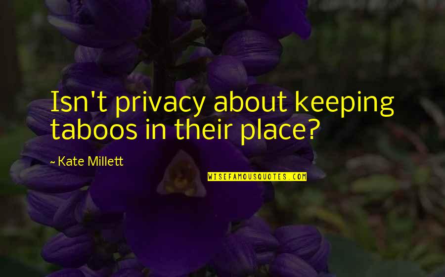 Tkaronto Quotes By Kate Millett: Isn't privacy about keeping taboos in their place? Tkaronto Quotes By Kate Millett: Isn't privacy about keeping taboos in their place?