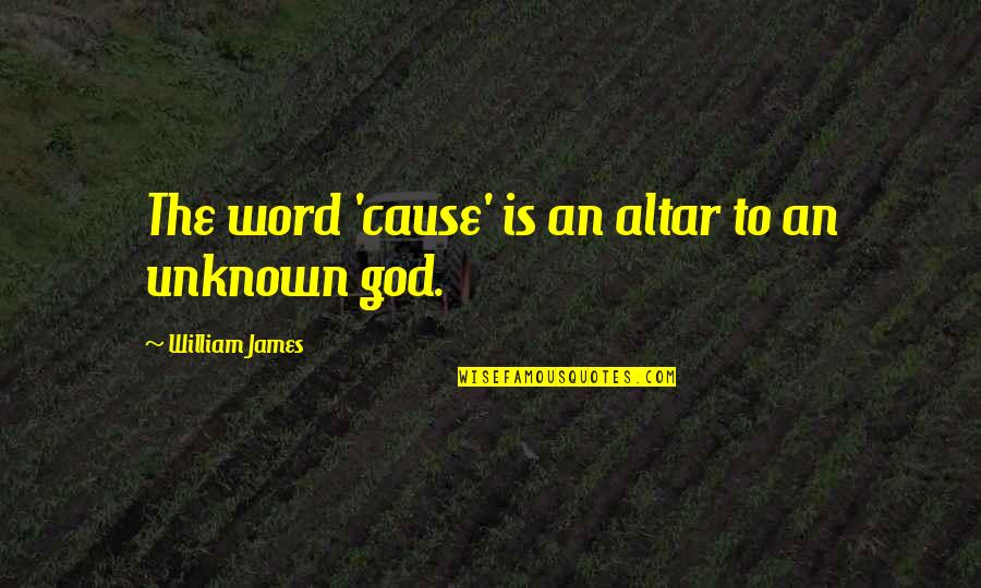 To A God Unknown Quotes By William James: The word 'cause' is an altar to an