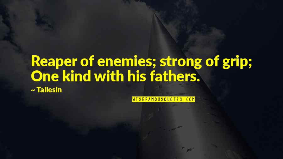 To All Fathers Quotes By Taliesin: Reaper of enemies; strong of grip; One kind