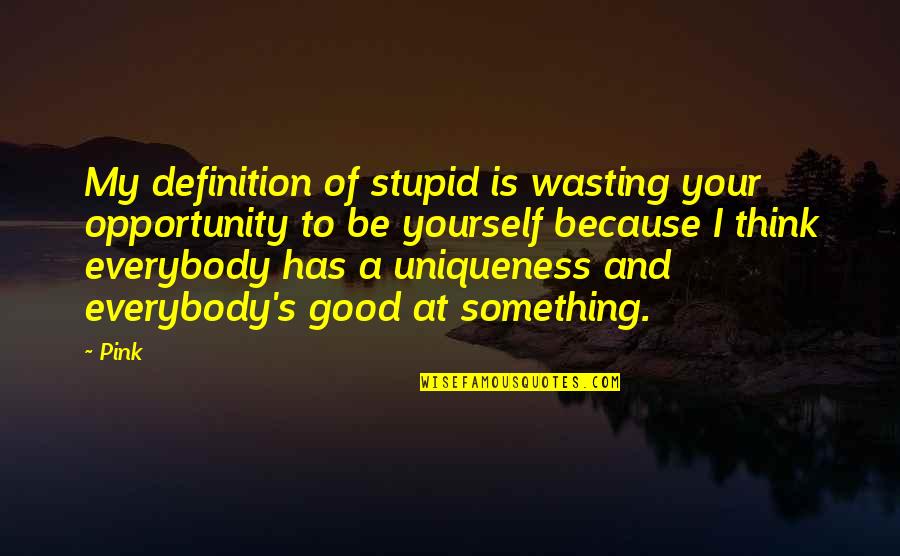 To Be Good At Something Quotes By Pink: My definition of stupid is wasting your opportunity