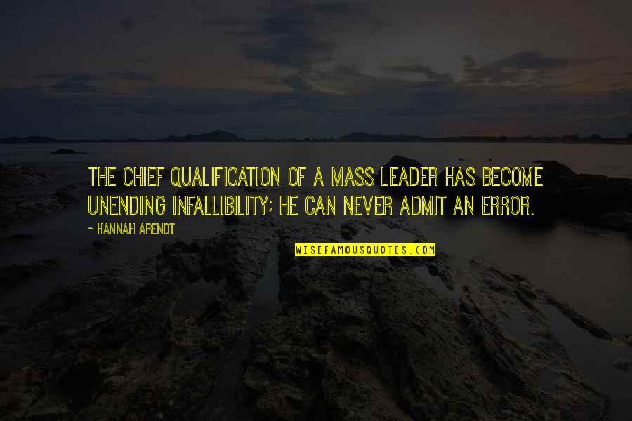 To Become A Leader Quotes By Hannah Arendt: The chief qualification of a mass leader has To Become A Leader Quotes By Hannah Arendt: The chief qualification of a mass leader has
