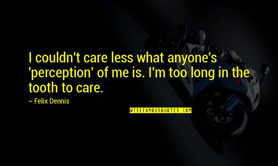 To Care Less Quotes By Felix Dennis: I couldn't care less what anyone's 'perception' of