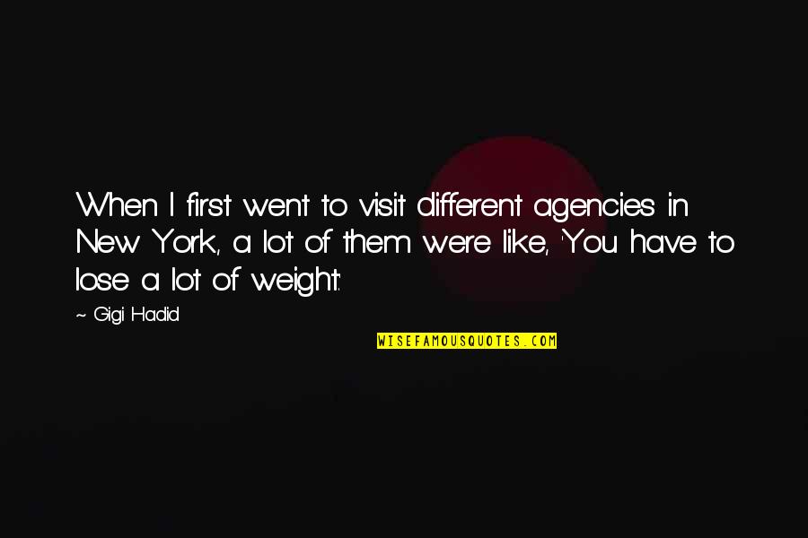 To Lose Weight Quotes By Gigi Hadid: When I first went to visit different agencies To Lose Weight Quotes By Gigi Hadid: When I first went to visit different agencies
