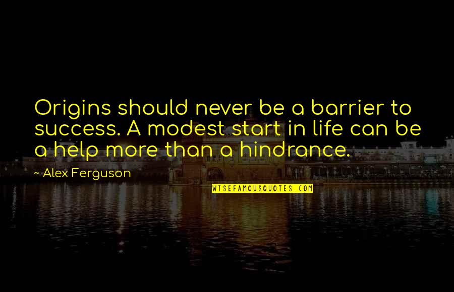 To More Success Quotes By Alex Ferguson: Origins should never be a barrier to success.