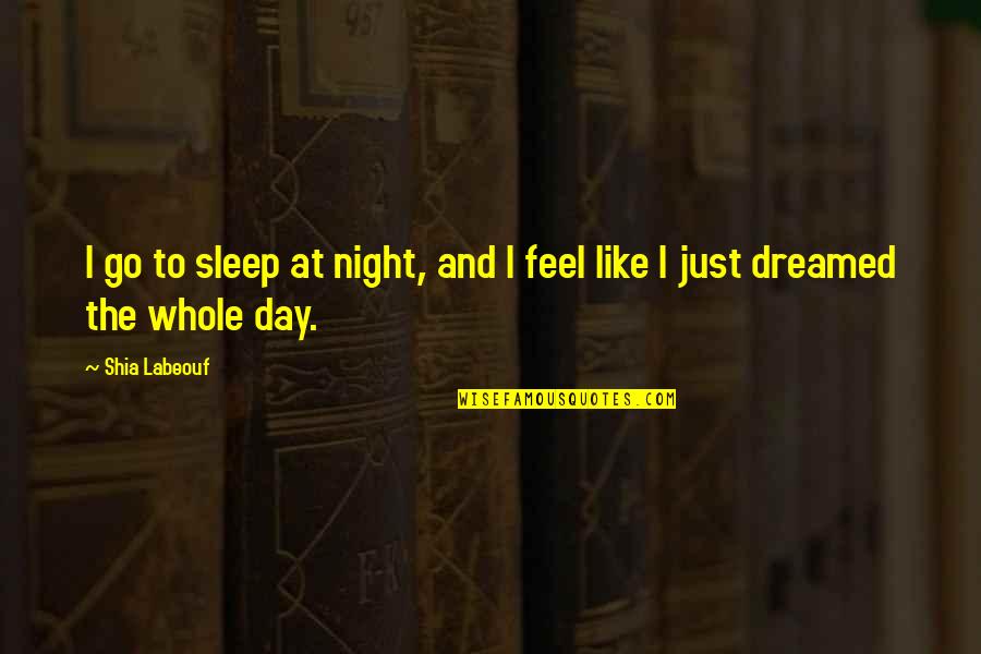To Sleep At Night Quotes By Shia Labeouf: I go to sleep at night, and I