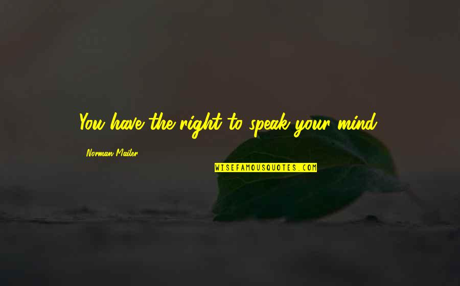 To Speak Your Mind Quotes By Norman Mailer: You have the right to speak your mind. To Speak Your Mind Quotes By Norman Mailer: You have the right to speak your mind.