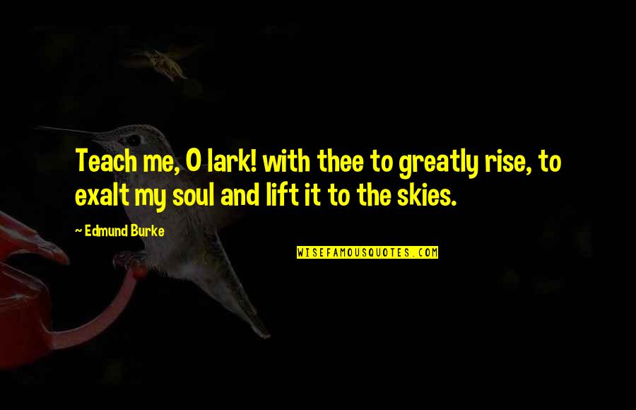 To Teach Quotes By Edmund Burke: Teach me, O lark! with thee to greatly