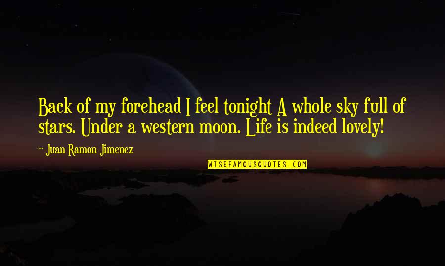 To The Moon And Back Quotes By Juan Ramon Jimenez: Back of my forehead I feel tonight A