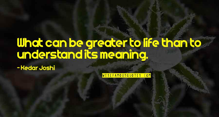 To Understand Its Meaning Quotes By Kedar Joshi: What can be greater to life than to