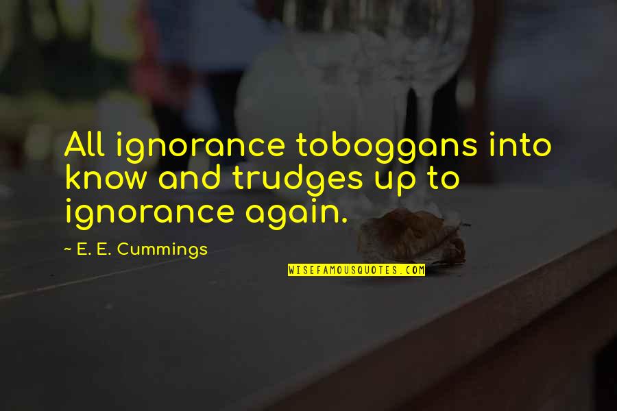 Toboggans Quotes By E. E. Cummings: All ignorance toboggans into know and trudges up
