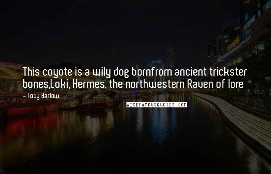 Toby Barlow quotes: This coyote is a wily dog bornfrom ancient trickster bones,Loki, Hermes, the northwestern Raven of lore