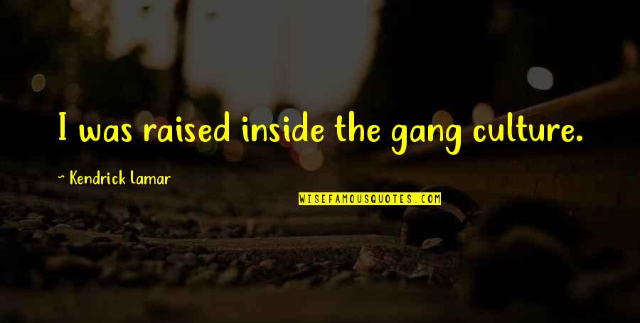 Today Being A Gift Quotes By Kendrick Lamar: I was raised inside the gang culture. Today Being A Gift Quotes By Kendrick Lamar: I was raised inside the gang culture.