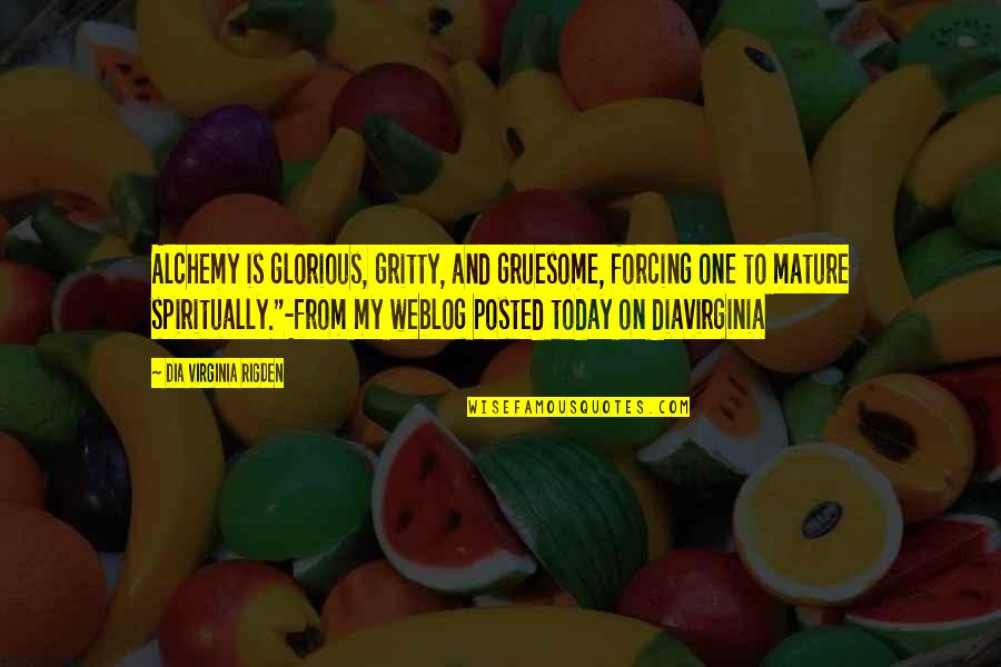 Today Inspirational Quotes By Dia Virginia Rigden: Alchemy is glorious, gritty, and gruesome, forcing one Today Inspirational Quotes By Dia Virginia Rigden: Alchemy is glorious, gritty, and gruesome, forcing one