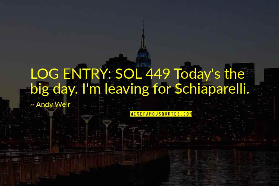 Today Is Your Big Day Quotes By Andy Weir: LOG ENTRY: SOL 449 Today's the big day.