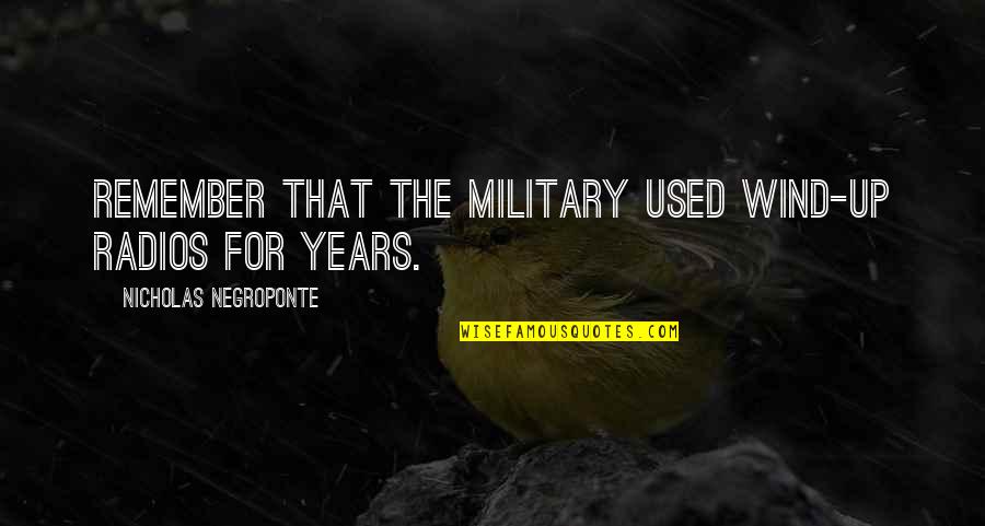 Toddler Activities Quotes By Nicholas Negroponte: Remember that the military used wind-up radios for Toddler Activities Quotes By Nicholas Negroponte: Remember that the military used wind-up radios for