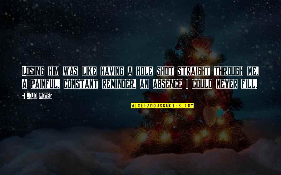 Toegankelijk Synoniem Quotes By Jojo Moyes: Losing him was like having a hole shot Toegankelijk Synoniem Quotes By Jojo Moyes: Losing him was like having a hole shot