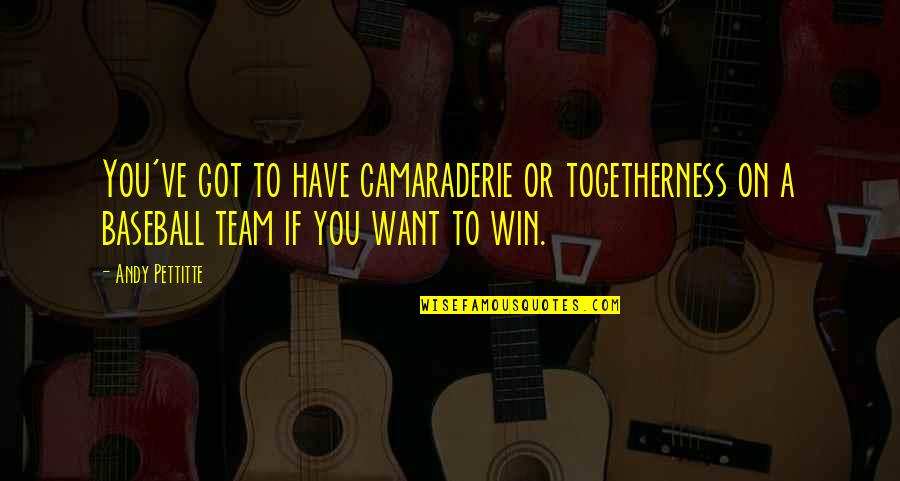 Togetherness Quotes By Andy Pettitte: You've got to have camaraderie or togetherness on Togetherness Quotes By Andy Pettitte: You've got to have camaraderie or togetherness on