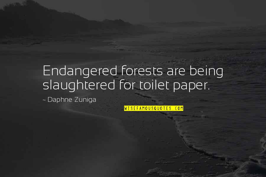 Toilet Paper Quotes By Daphne Zuniga: Endangered forests are being slaughtered for toilet paper.