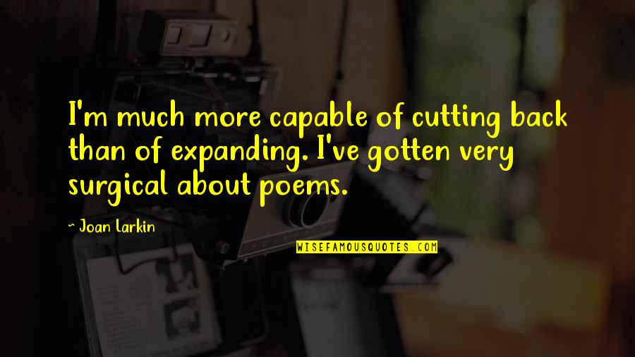 Tokesore Quotes By Joan Larkin: I'm much more capable of cutting back than Tokesore Quotes By Joan Larkin: I'm much more capable of cutting back than
