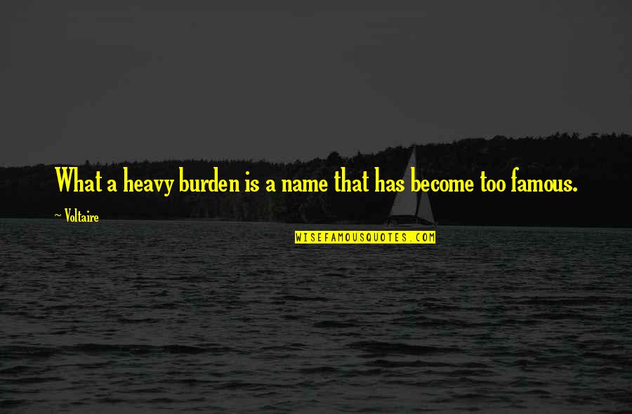 Toldsatser Quotes By Voltaire: What a heavy burden is a name that