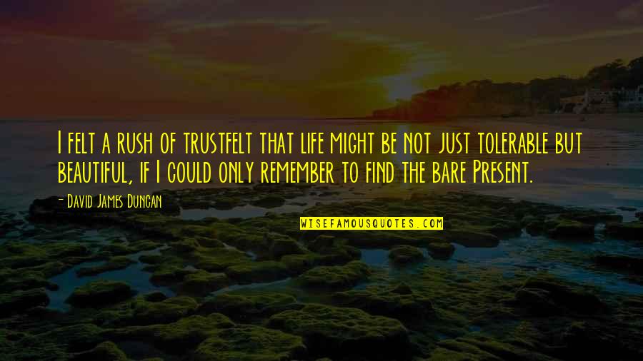 Tolerable Quotes By David James Duncan: I felt a rush of trustfelt that life